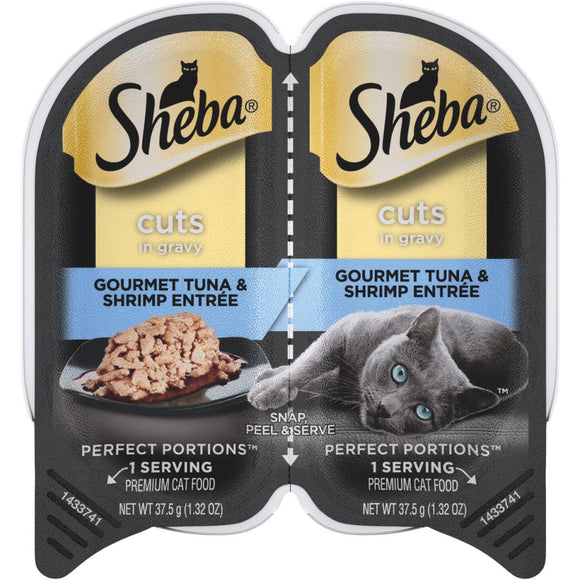 Sheba Perfect Portions Cuts in Gravy 2.6 Oz. Adult Gourmet Tuna/Shrimp Wet Cat Food