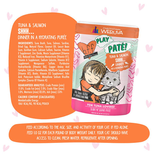 Weruva B.F.F. PLAY PATÉ! Tuna & Salmon Shhh... Dinner in a Hydrating Purée Cat Food