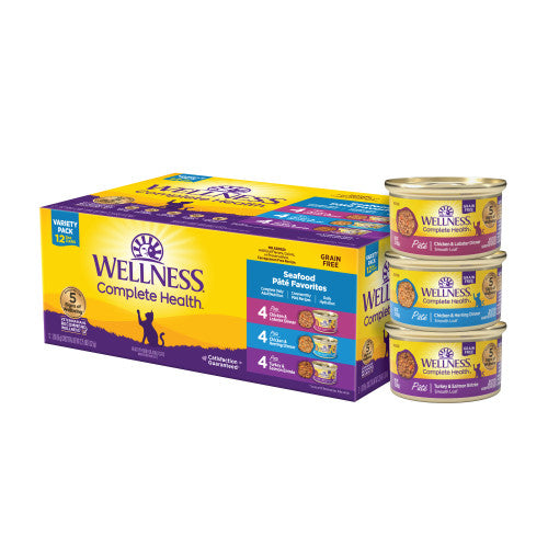 Wellness Complete Health Natural Grain Free Wet Cat Food Variety Pate Recipes Seafoods