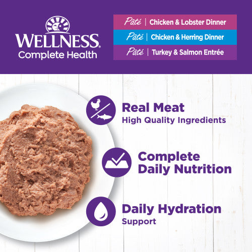 Wellness Complete Health Natural Grain Free Wet Cat Food Variety Pate Recipes Seafoods