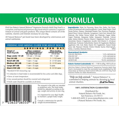 Natural Balance Vegetarian Formula Canned Dog Food
