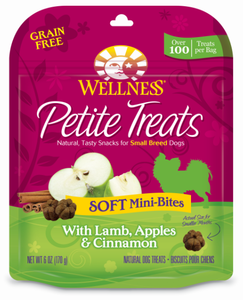 Wellness Petite Treats Grain Free Natural Soft Mini-Bites Lamb, Apples and  Cinnamon Recipe Small Dog Treats