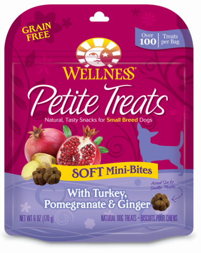 Wellness Petite Treats Grain Free Natural Soft Mini-Bites Turkey, Pomegranate and Ginger Recipe Small Dog Treats