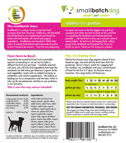 Smallbatch Rabbitbatch Frozen Dog Food